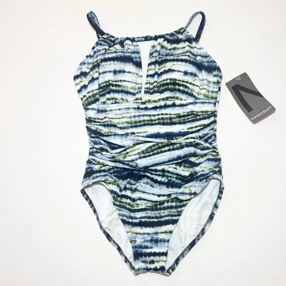 Magicsuit Miraclesuit Womens Swimsuit Size 12 Flower Child Tie Dye Print Keyhole - Picture 3 of 11